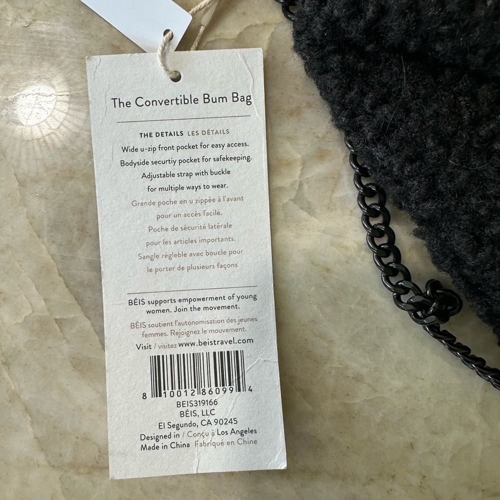 Black Sherpa/Sherling Crossbody Convertible Bum Bag - Picture 4 of 11